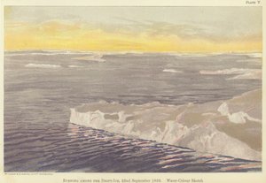 Ilta ajojään keskellä, 22.9.1893, vesiväriluonnos (värilitho) tekijältä Fridtjof Nansen