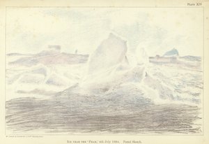 Jää lähellä "Framia", 4. heinäkuuta 1894, pastelliluonnos (väri litho) tekijältä Fridtjof Nansen