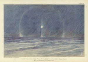 Valoilmiöitä napayössä, 22.11.1893, pastellisketsi (värilitho) tekijältä Fridtjof Nansen