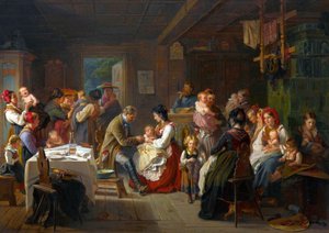 Rokotus contre la variole a la campagne - Rokotus isorokkoa vastaan maaseudulla - Friedrich Adolph Hornemann (1813-1890). Öljy kankaalle tekijältä Friedrich Adolph Hornemann