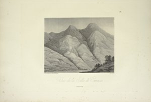 Näkymä Silla de Caracasista, piirtänyt Marchais, kaivertanut Bouquet, kuvitus Alexander von Humboldtin ja Aime Bonplandin teoksesta "Näkymät Cordilleraille ja Amerikan alkuperäiskansojen monumenteille"