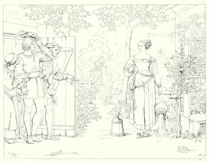 Kuvitus Schillerin Lied von der Glockelle tai Kellon laululle (kaiverrus) tekijältä Friedrich August Moritz Retzsch
