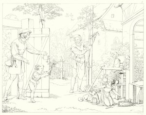 Kuvitus Schillerin Lied von der Glockelle tai Kellon laululle (kaiverrus) tekijältä Friedrich August Moritz Retzsch