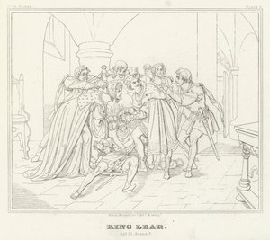 Kuningas Lear, näytös III, kohtaus 7 (kaiverrus) tekijältä Friedrich August Moritz Retzsch