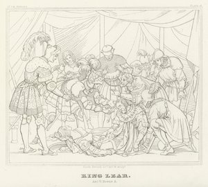 Kuningas Lear, V näytös, kohtaus 3 (kaiverrus) tekijältä Friedrich August Moritz Retzsch