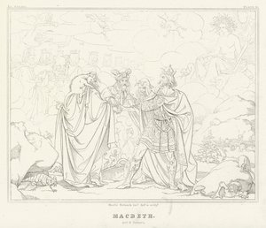 Macbeth, näytös IV, kohtaus 1 (kaiverrus) tekijältä Friedrich August Moritz Retzsch