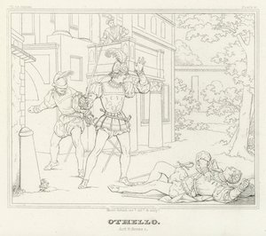 Othello, V näytös, kohtaus 1 (kaiverrus) tekijältä Friedrich August Moritz Retzsch