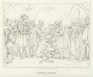 Romeo ja Julia, V näytös, kohtaus 3 (kaiverrus) tekijältä Friedrich August Moritz Retzsch