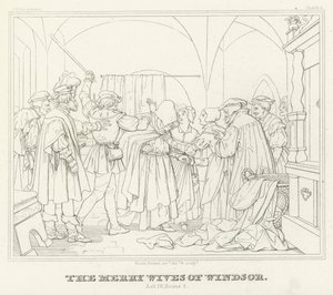 Windsorin iloiset vaimot, näytös IV, kohtaus 2 (kaiverrus) tekijältä Friedrich August Moritz Retzsch