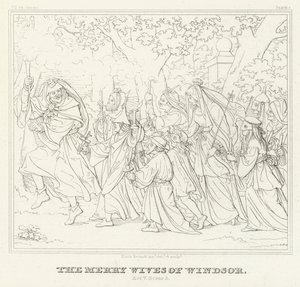 Windsorin iloiset vaimot, näytös V, kohtaus 3 (kaiverrus) tekijältä Friedrich August Moritz Retzsch