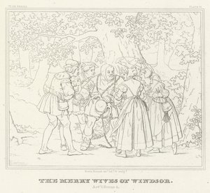 Windsorin iloiset vaimot, näytös V, kohtaus 4 (kaiverrus) tekijältä Friedrich August Moritz Retzsch
