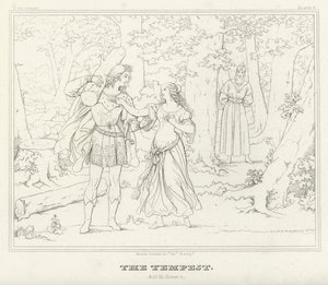 Myrsky, näytös III, kohtaus 1 (kaiverrus) tekijältä Friedrich August Moritz Retzsch