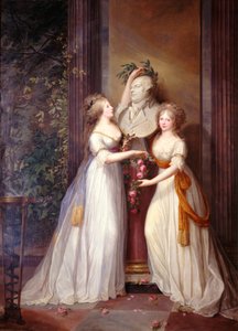 Luise und Friederike an der Büste Friedrich Wilhelms II