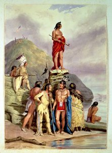 Intiaaniryhmä joen rannalla, 1854 tekijältä Friedrich Kurz