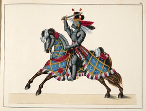 Ritari turnauksessa, lautanen tohtori Franz Kottenkampin kirjasta "A History of the Development and Customs of Chivalry", julkaisija Carl Hoffmann, 1842