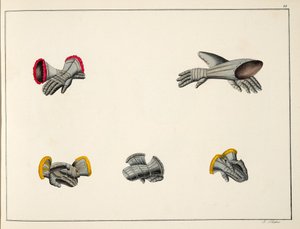 Hanskat, lautanen kirjasta "A History of the Development and Customs of Chivalry", kirjoittanut tohtori Franz Kottenkamp, julkaissut Carl Hoffmann, 1842 tekijältä Friedrich Martin von Reibisch