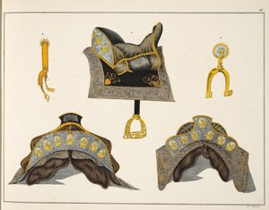 Satulat ja kannut, lautanen tohtori Franz Kottenkampin teoksesta "A History of the Development and Customs of Chivalry", julkaisija Carl Hoffmann, 1842 tekijältä Friedrich Martin von Reibisch