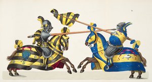 Kaksi ritaria turnajaisissa, kuva teoksesta "A History of the Development and Customs of Chivalry", kirjoittanut tohtori Franz Kottenkamp, Carl Hoffmannin kustantama, 1842. tekijältä Friedrich Martin von Reibisch