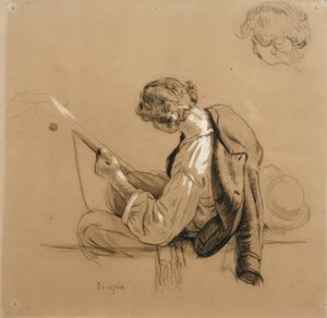 Istuva luuttunsoittaja; päätutkimus tekijältä Friedrich Nerly