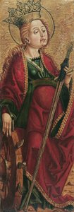 Pyhä Katariina (sisällä) ja St. Stephen? (ulkopuolella) tekijältä Friedrich Pacher (Umkreis)