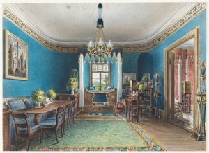 Piirros, Sininen huone, Schloss Fischbach, 1846