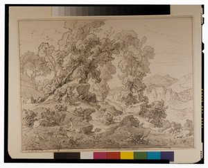 Faun ja nymfi arkadialaisessa maisemassa tekijältä Friedrich the Elder Preller