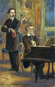 Wagner ja kuningas Ludwig II, n. 1900 (värilitho) tekijältä Fritz Bergen