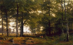 Metsäinen maisema lehmänpaimen kanssa tekijältä Fritz Carl Werner Ebel