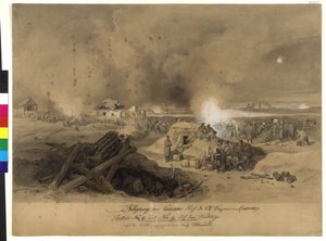 Komornin piiritys huhtikuussa 1849 (akvarelli paperille). tekijältä Fritz L