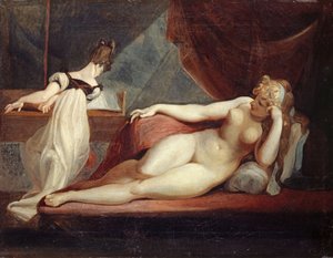 Lepäävä nainen alaston ja pianonsoittaja, 1799-1800.