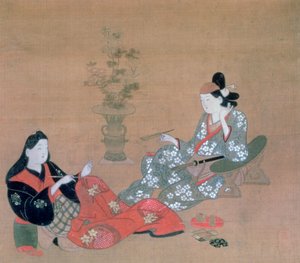 "Courtesan Entertaining an Actor", c1695 tekijältä Furuyama Moroshige