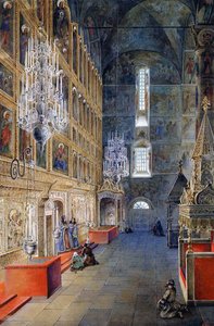 Moskovan Kremlin taivaaseenastumisen katedraalin sisustus, 1819 tekijältä Fyodor Alexeyev