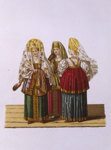 Naisten ja tyttöjen puvut Tveristä Sarjasta Venäjän valtion vaatteet, 1851