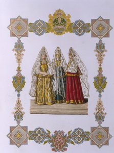 Torzhokin naisten kesäasut Sarjasta Venäjän valtion vaatteet, 1851 tekijältä Fyodor Grigoryevich Solntsev