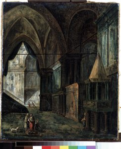 Katedraalissa (katedraalissa). Fjodor Jakovlevich Aleksejevin (1753-1824) maalaus. Öljy kankaalle, 35,5 x 30,5 cm