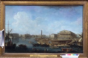 Pörssi ja amiraliteetti Pietarin ja Paavalin linnoituksesta nähtynä, Pietari. Fjodor Jakovlevich Aleksejevin (1753-1824) maalaus. Öljy kankaalle, 62 x 101 cm