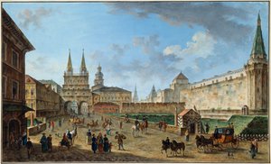 Näkymä ylösnousemusportista Punaisella torilla, Moskova, Venäjä, c1801