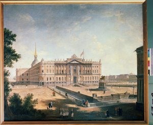 Näkymä Mikaelin palatsille ja Pietarin Connetable-aukiolle. Fjodor Jakovlevich Aleksejevin (1753-1824) maalaus. Öljy kankaalle