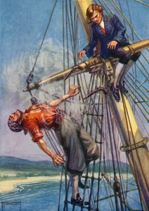 Kuvitus Treasure Islandille, Robert Louis Stevenson (väri litho) tekijältä G.P. Micklewright