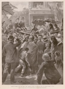 Kuningatar Victoria ja köyhät: Kuningatar vierailee Lontoon East Endissä, 2. huhtikuuta 1873 (syväpaino) tekijältä G.S. (after) Amato