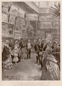 Kuningatar Victorian ja prinssi Albertin vierailu Lontoon kuninkaalliseen akatemiaan 3. toukokuuta 1849 (syväpaino). tekijältä G.S. (after) Amato