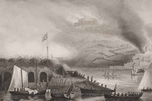 San Sebastianin myrsky, 31. elokuuta 1813, kuvitus teoksesta Englannin taistelut merellä ja maalla, kirjoittaja Lieut. Eversti Williams (kaiverrus)