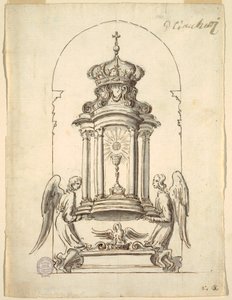 Piirustus, Suunnitelma tabernaakkelin ovea varten pronssista, n. 1725. tekijältä G B C