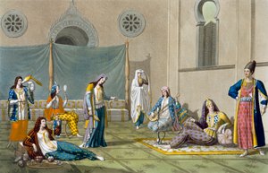 Persialainen haaremi, Jules Ferrarion teoksesta Le Costume Ancien et Moderne, osa I, levy 47, julkaistu noin 1820-30-luvulla