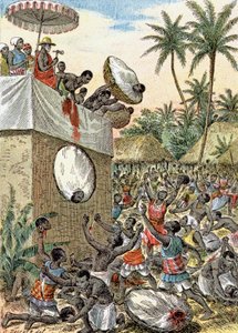 Ihmisuhreja Afrikassa, n. 1900 (kuva)