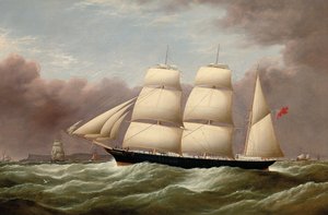 Barque Alfred Hawley Skerriesin edustalla matkalla Liverpooliin, 1860 tekijältä G. Dell