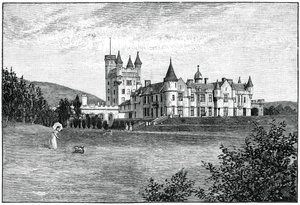 Balmoralin linna luoteesta, Aberdeenshire, Skotlanti, 1900.