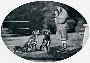Mr. Francis Clark, The Queens Gillie, kolmen suosikkikoiran kanssa, c1899, 1901 tekijältä G. W. Wilson and Company