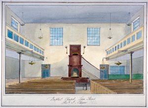 Sisäkuva Lion Street Baptist Chapelista, New Kent Roadin varrella, Southwark, Lontoo, 1826 tekijältä G Yates