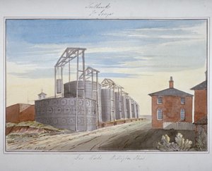 Näkymä kaasutehtaista Pocock Streetillä, Southwarkissa, Lontoossa, 1826 tekijältä G Yates